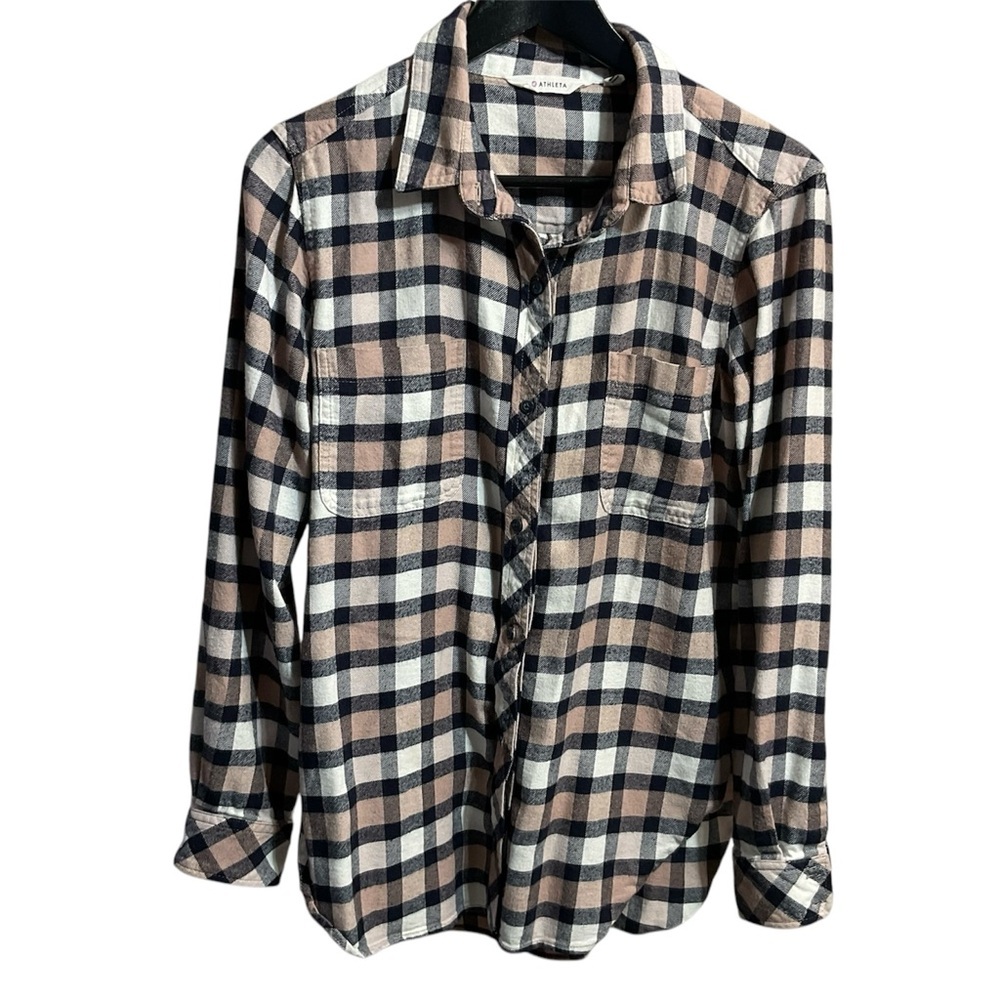 Athleta Lumberjill Navy & Pink Cotton Flannel Top Small long sleeve button down